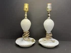 VTG Milk Glass Hobnail Pair Of 12" Vanity Boudoir Table Lamps Work No Shade