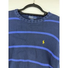 Vintage Polo Ralph Lauren Boys Blue Striped Cotton Knit Crew Neck Sweater Large