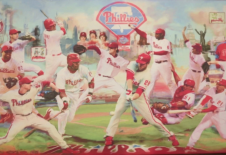 Impresión en lienzo 2010 Philadelphia Phillies 10x20" MLB béisbol Halladay Utley Cole Foto 2 de 3