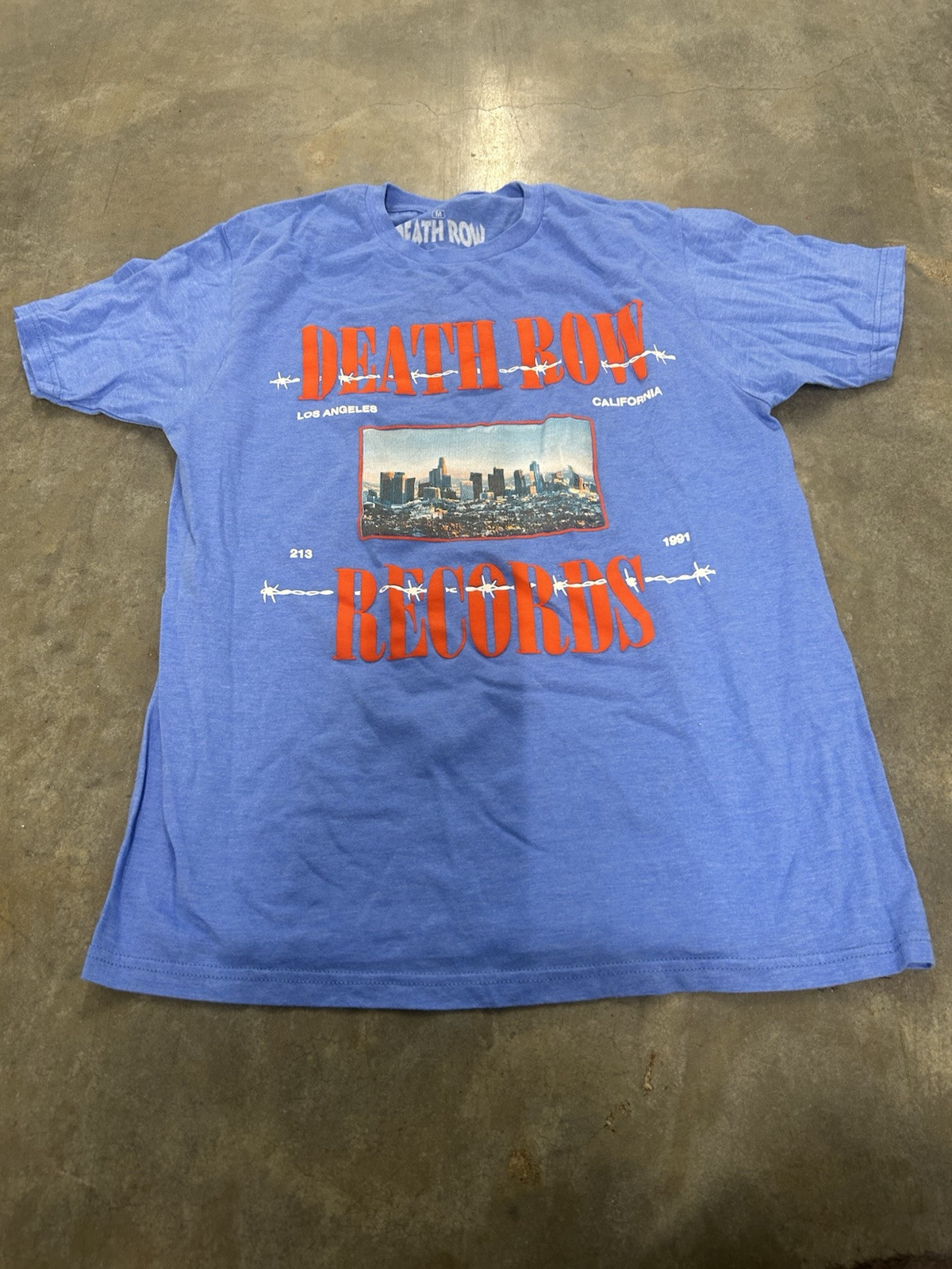 FILA Maglietta Death Row Records stampa grafica uomo M Los Angeles rap hip hop maglietta blu