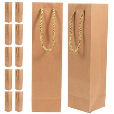 12 Pcs Kraft Paper Bags With Handle For Wine Bottle Gift 9.5 x 9 x 35 cm