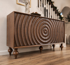 59 Sideboard Buffet Cabinet 3D Carved Wood Doors Storage Cabinet Modern Credenza