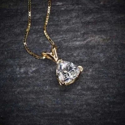 2,20 kt Laborgefertigter Diamant Triiliant Anhänger 14 K Gelbgold über freier Kette - Bild 1 von 4