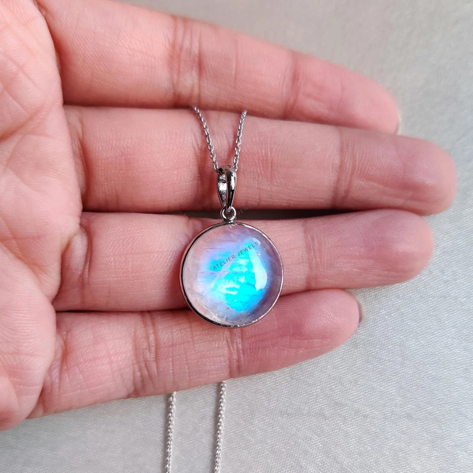 Pingente de pedra da lua arco-íris natural 11,88 ct ouro branco 14K joias minimalistas - Imagem 4 de 4