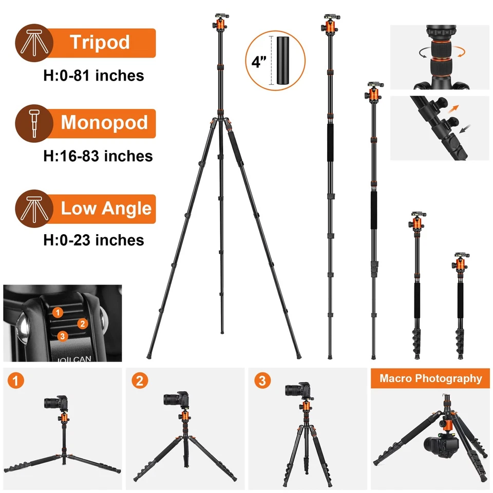 Tripod for , 81" Aluminum Tripod Stand, 83" DSLR Tripods & Monopods, Heavy Du... - Image 2 of 4