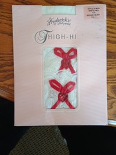 Fredericks of Hollywood Thigh High Stockings White w Red Heart Bow Petite Small