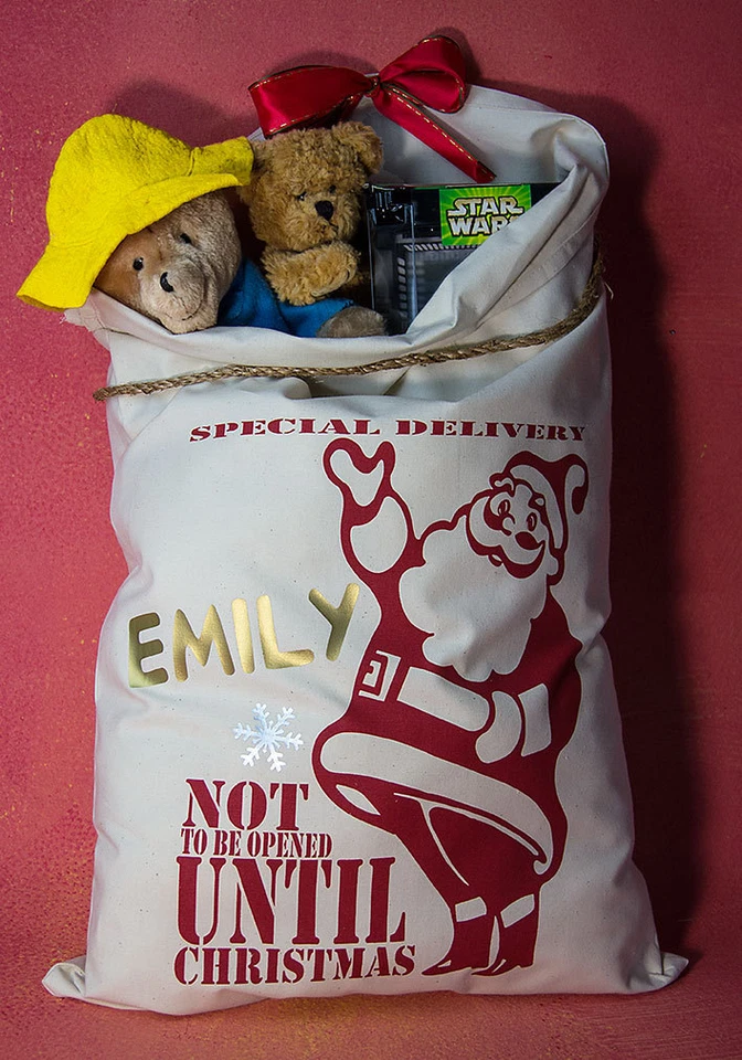  PERSONALISED Christmas Santa Claus Sack Bag xmas Stocking Vintage Primitive - Image 2 of 2