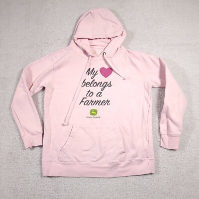 John Deere Hoodie Sweatshirt Womens S Pink My heart belongs to