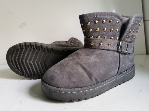 STIVALETTI MISS SIXTY DESIGNER UK 13 EU 32 RAGAZZE BAMBINI GRIGI BORCHIATI PELLE SCAMOSCIATA PELLICCIA - Foto 2 di 17