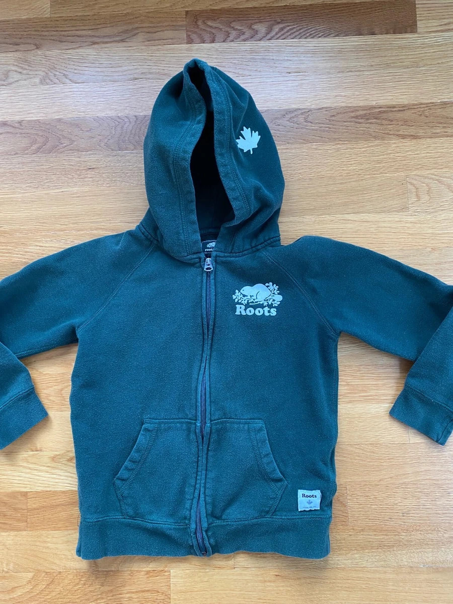 Roots Canada Kids Unisex Sweatshirt Hoodie Dark Green Maple Leaf 7