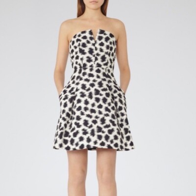 Reiss Telsa Jacquard Print Strapless Dress White Black Size