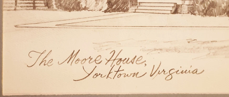 THE MOORE HOUSE - YORKTOWN - ORIGINAL VINTAGE FRAMED PENCIL DRAWING signed by ML - Image 2 of 4