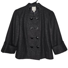 Halogen Womens Black Metallic Boucle Career Holiday Virgin Wool Blazer Small