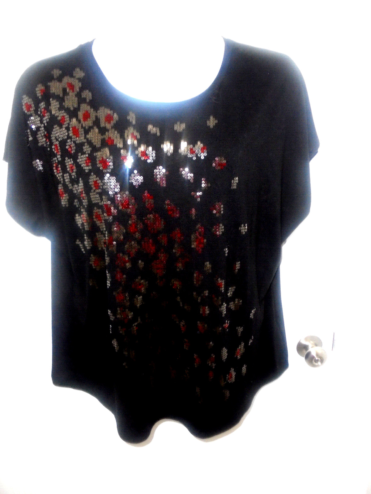 Ruby Rd Womens Solid Black Red White Sequins Dolm… - image 1