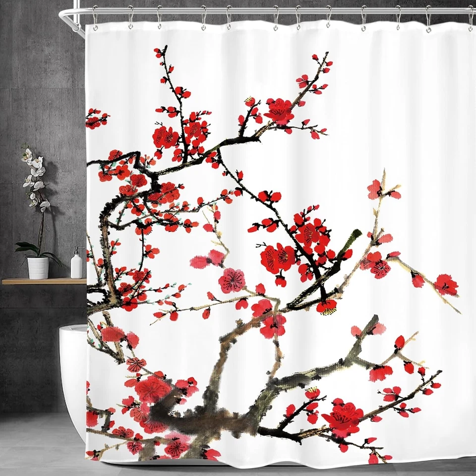 Cortina de ducha japonesa en flor de cerezo 72x72 pulgadas - decoración estética de baño Foto 3 de 4