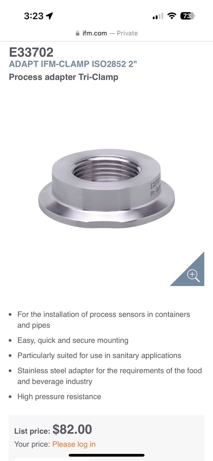 Effector AD IFM-CLAMP ISO2852/1-1.5 ORG-E33008 - Capteur De Serrage IFM, Neuf Dans Sa Boîte