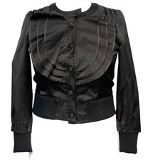 Fullcircle Gallery 80's Retro Ruffled Jacket Size 10 Black Satin Steampunk
