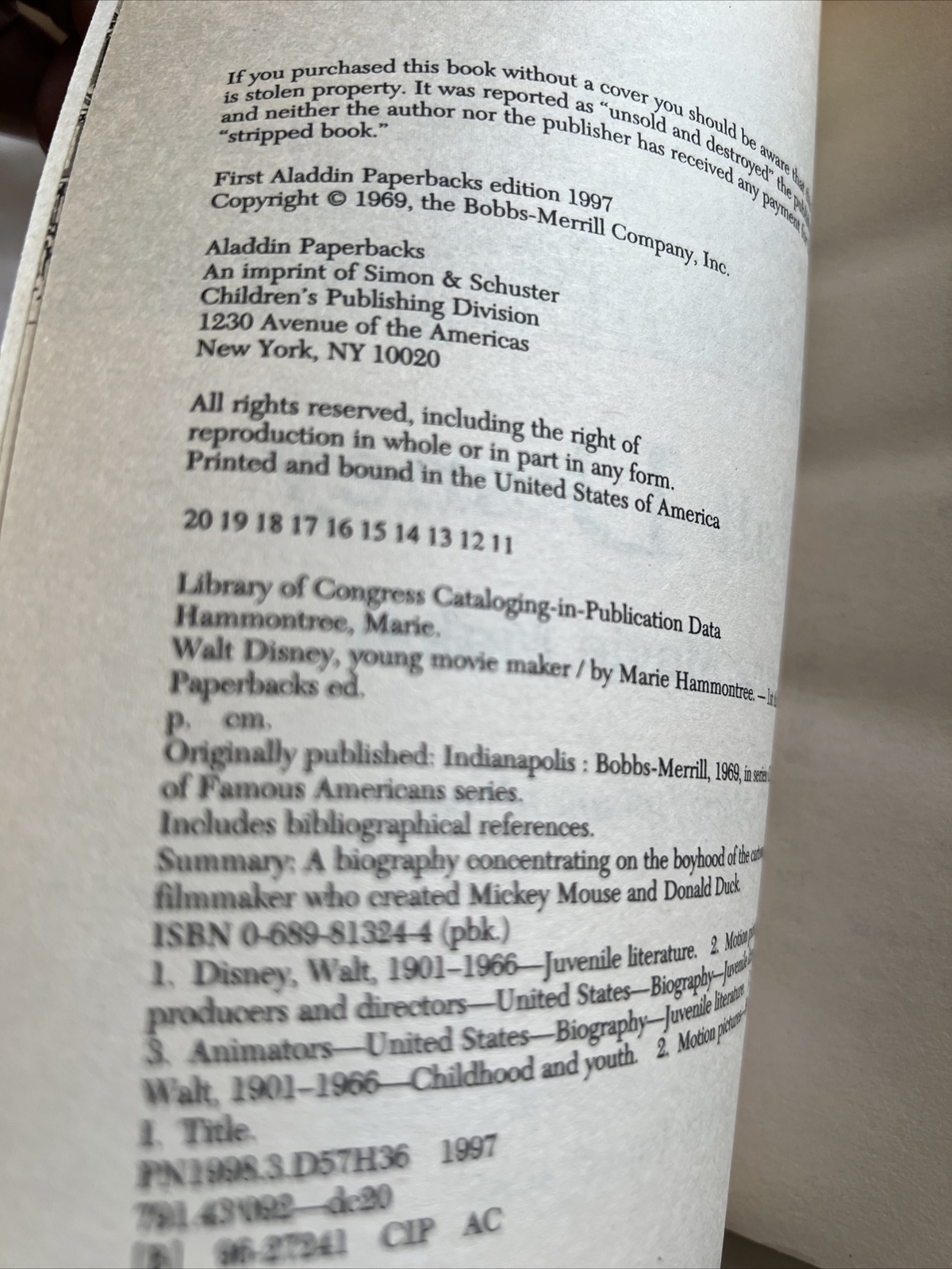 Childhood of Famous Americans Walt Disney Book Movie Maker by Marie Hammontree