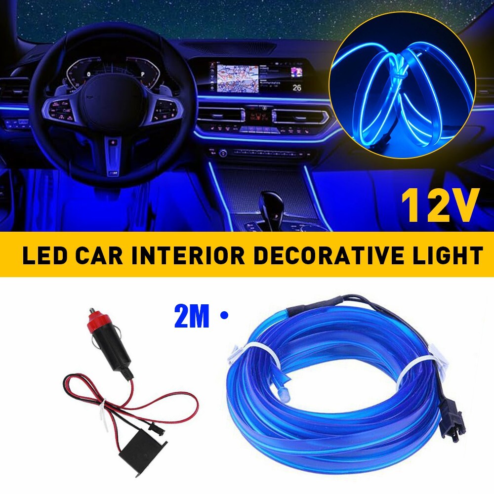 2m Car Interior Atmosphere Wire Auto Strip Light LED Decor Lamp Accessories Blue