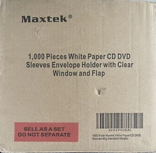 1000 Pack Maxtek White Paper CD DVD Sleeves Envelope Holder with Window Cut O...