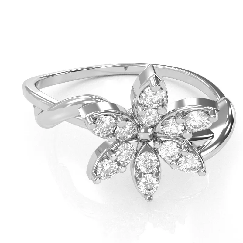 Twisted Vine Diamond Encrusted Flower Ring In 14k Solid Gold eBay