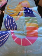 POTTERY Barn Kids Blonde Mermaid beach towel mono Jessica photo shoot sample