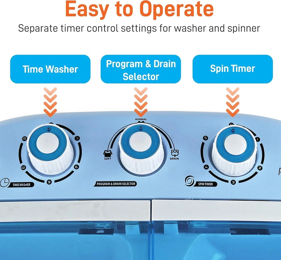 Pyle PUCWM22 Top-Load 2-in-1 Portable Washer & Spin Dryer - White - Image 3 of 4