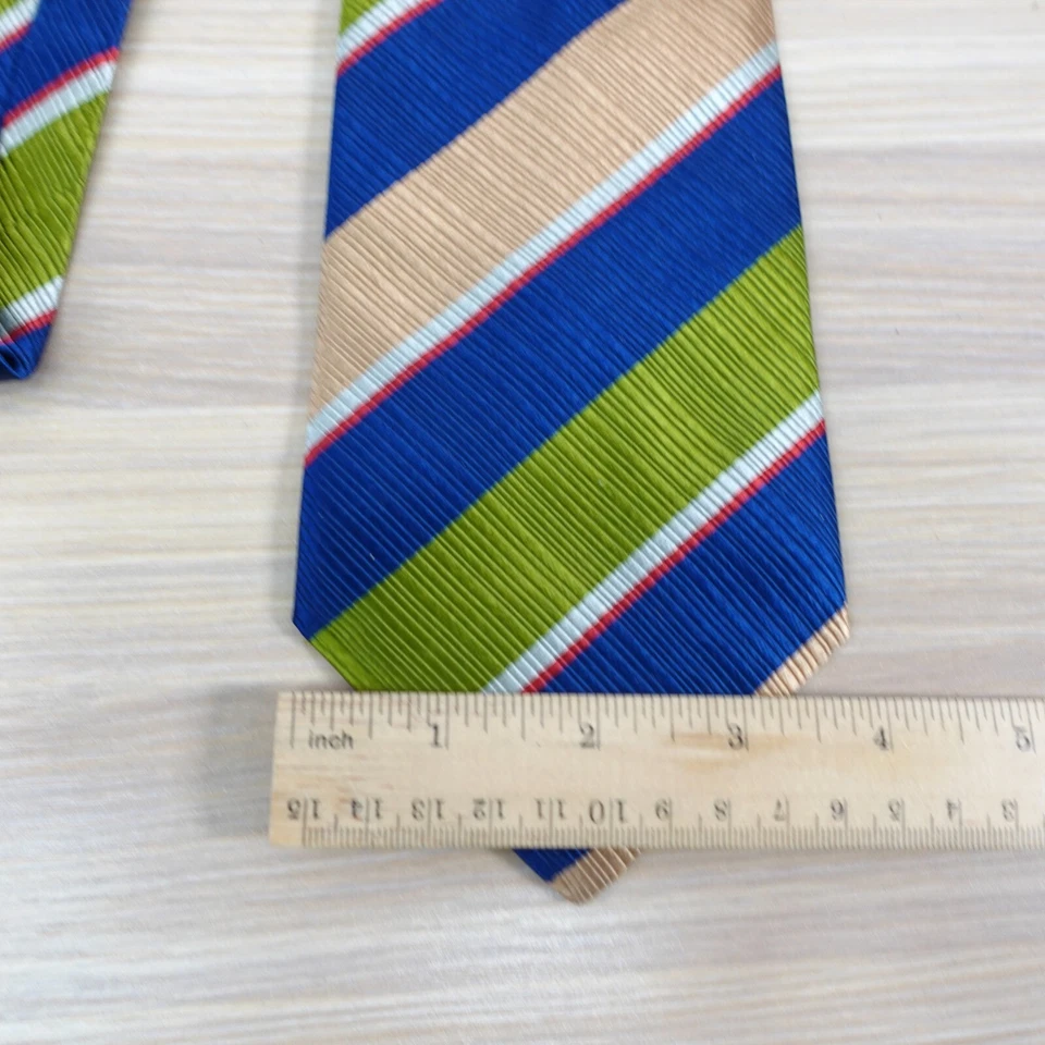 Windsor Neck Tie Mens Blue Green Striped Necktie Silk Classic Preppy British - Image 4 of 4