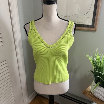 House of Harlow Sweater Vest Womens Medium Lime Green Dainty Crochet Babydoll