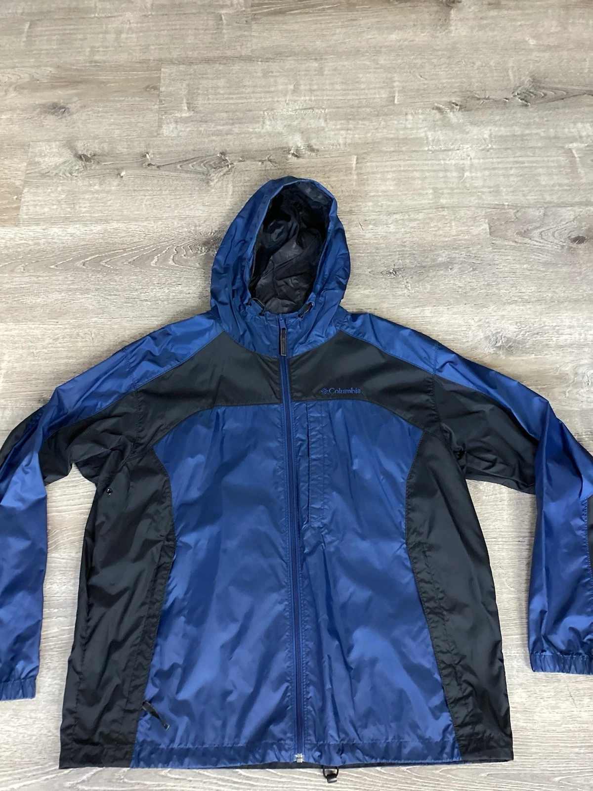 Columbia Jacket Men’s Size XL Lightweight Full Zip Blue Black Windbreaker Hood