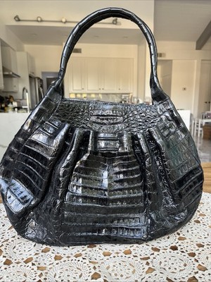 Nancy Gonzalez Black Caiman Crocodile Tote Bag Authentic Exotic