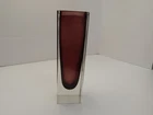 Vintage Murano Blown Art Glass Sommerso Style Vase Ruby Red & Clear Bud