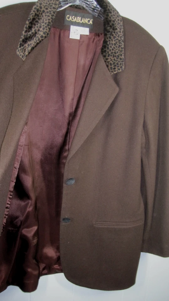 Casablanca Blazer Women's 14 Ch. Brown Leopard Print Collar Wool Business Grunge - Image 3 of 4