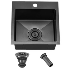 15 x15 Black Drop In Bar Sink, Stainless Steel Small Kitchen Sink Single Bow...