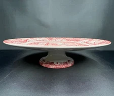 Spode Cranberry Red Italian Footed Cake Stand Server Porcelain, 10.75"