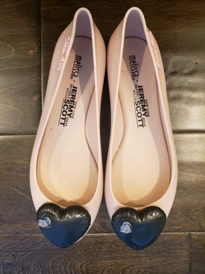Melissa x Jeremy Scott Y2K Ballet Flats Pink Blush w Black Inflatable Heart   8