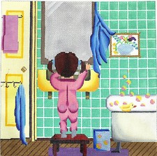 DANAE HAND PAINTED NEEDLEPOINT CANVAS: BATHTIME BABY  BM