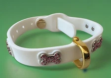 NEW Bonefly Puppy Dog Gift Collar White Gold +4 X Swarovski Pink Charms Sz XS