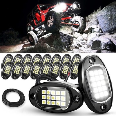 16x Pure White LED Rock Lights Underbody Glow Lamp Pods Offroad SUV Pickup Truck