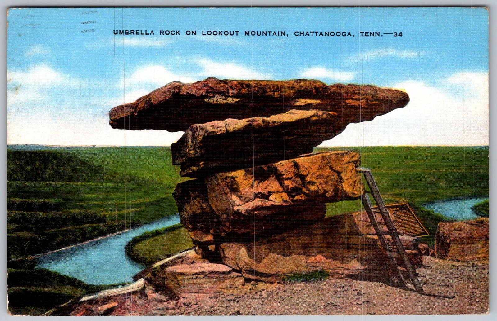Vtg Linen Postcard Umbrella Lookout Mountain, Chattanooga, TN 1940s