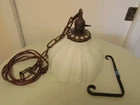 OLD VINTAGE OPAQUE SCALLOPED MILK GLASS HANGING LIGHT BRASS FIXTURE