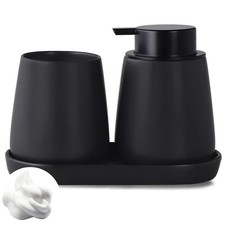 Matte Black Bathroom Accessory Set 3pcs Ceramic Soap Dispenser Set Vanity Counte