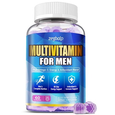 Mens Multivitamins Gummies with Methylated Vitamins - Vegan Omega-3, CoQ10, V...