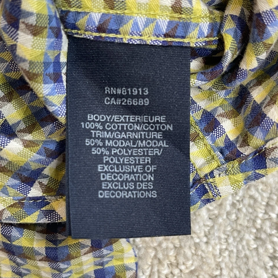 Camisa de vestir Robert Graham para hombre 2XL azul amarillo geométrico colorido puño abatible Foto 4 de 4