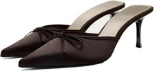 Kitten Heel Bow Mules for Women Slip On Mules Backless Low Heel