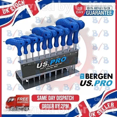 USPRO US PRO 10PC HEAVY DUTY HEX KEY SET DOUBLE ENDED METRIC T BAR HANDLE ALLAN WRENCH