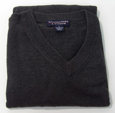 Roundtree Yorke Mens L Charcoal Sweater Vest V-Neck Cotton Diamond Pattern Golf
