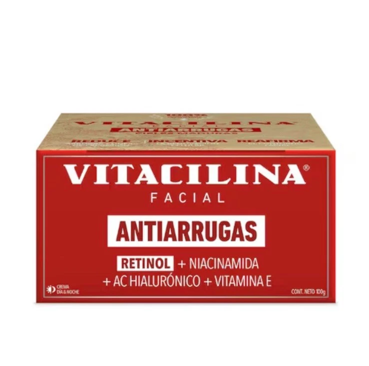 Vitacilina Facial Cream, Antiwrinkle (Retinol, Niacinamida, and Vit E, 100g)