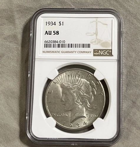 1934 Peace Dollar AU 58 NGC