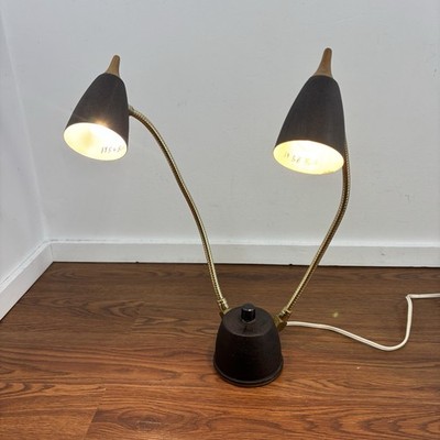 Vintage Black Gold Wood Grain Double Gooseneck Table Desk Lamp Tensor Size
